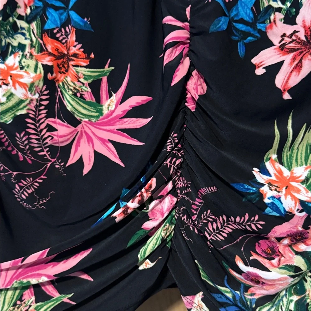 I.N.C. Floral printed lace up Rouched slinky blouse Top Womens L stretch office - Picture 5 of 12